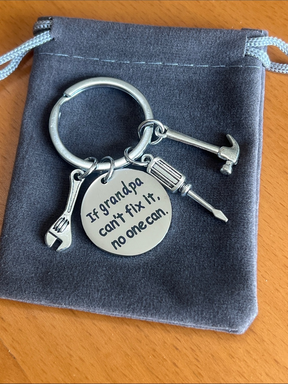 New Grandpa Tool Charm Keychain - Silver Tone